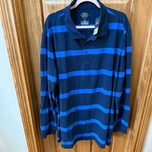 NWT St. John's Bay Blue Striped Men's Shirt Long Sleeve Polo 4XLT